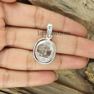 Raw Herkimer Diamond Pendant: 925 Sterling Silver Healing Crystal Necklace