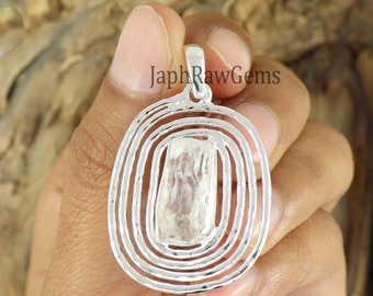 Raw Clear Quartz 925 Sterling Silver Pendant - Handmade