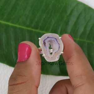 Geode Druzy Ring, Raw Lace Agate Durzy Ring, 925 Silver Ring, Uncut stone Ring, Crystal Raw Ring, Healing Crystal Ring, Druzy Ring