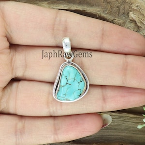 Raw Turquoise Pendant, 925 Silver Pendant ,Turquoise Pendant, Women Jewelry Pendant, Boho Turquoise Pendant, Raw Necklace ,Pendant For Women