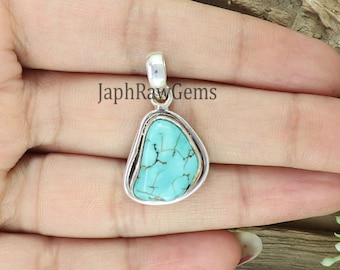 Raw Turquoise Pendant: Sterling Silver Boho Necklace