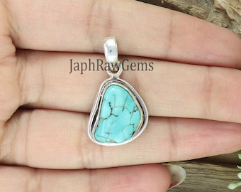 Raw Turquoise Pendant, 925 Silver Pendant ,Turquoise Pendant, Women Jewelry Pendant, Boho Turquoise Pendant, Raw Necklace ,Pendant For Women