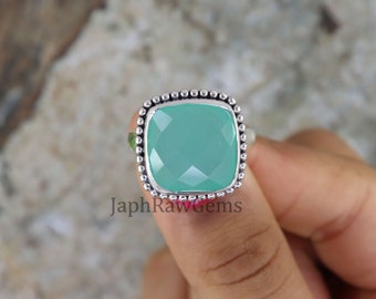 Aqua Chalcedony Ring: Handmade 925 Sterling Silver Boho Ring