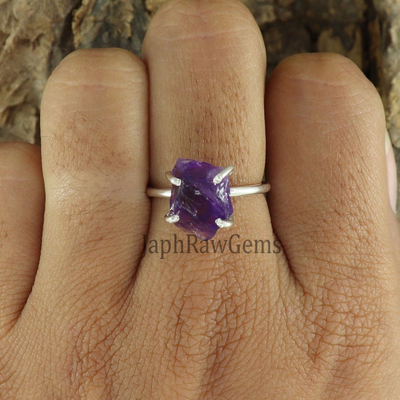 Raw Amethyst Ring, Amethyst Ring, Sterling Silver Ring, Uncut Gemstone Ring, Crystal Stone , Healing Crystal Raw Stone Ring, Gift for Her image 8