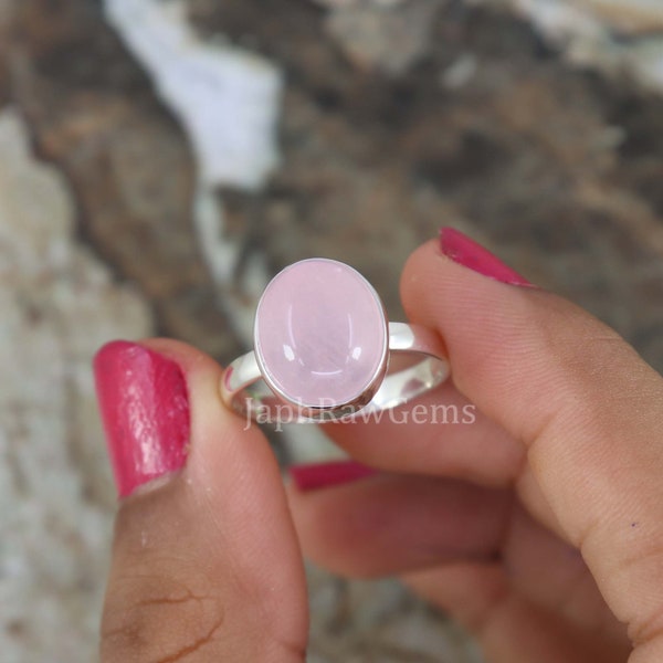 Natural Rose Quartz Ring, Sterling Silver Ring, Pink Stone Ring, Artisan Silver Ring, Women Silver Ring, Gemstone Simple Ring, Gift For Her