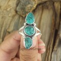 Raw Turquoise Ring, 925 Silver Ring, Bohemian Three Stone Ring, Large Stone Ring, Turquoise Ring, Designer Ring , Gift For Her