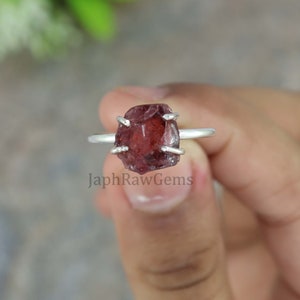 Roher Granat Ring, 925 Silber Ring, Ungeschliffener Edelstein Ring, Kristall Rohstein Ring, rauer Granat Ring, Geschenk für Sie