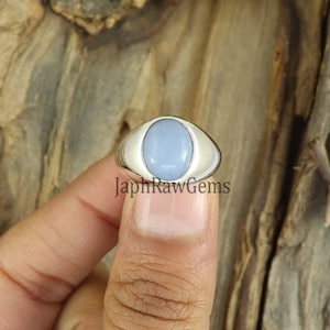 Natural Angelite Ring,Sterling Silver Ring, Signet Ring,  Handmade Ring, Artisan Silver Ring, Angelite Ring, Gemstone Signet Ring