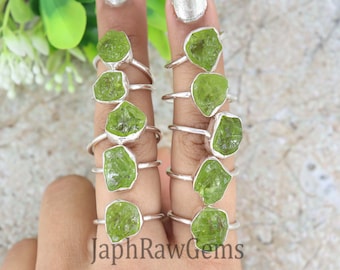 Raw Peridot Ring, Peridot Ring, Sterling Silver Ring, Gemstone Ring, Crystal Raw Ring, Healing Crystal Ring, Rings for Women, Gift For Her
