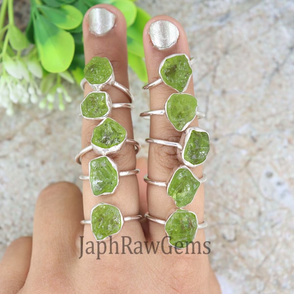 Raw Peridot Ring, Peridot Ring, Sterling Silver Ring, Gemstone Ring, Crystal Raw Ring, Healing Crystal Ring, Rings for Women, Gift For Her