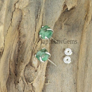 Raw Emerald Stud, 925 Silver Stud, Emerald Earring, Raw Crystal Earring, Ear Pin Stud, Gemstone Earring, Emerald Jewelry image 7