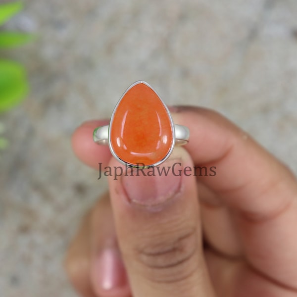 Bague en jade orange, bague faite à la main, bague en argent sterling 925, bague en pierre orange, bague pour femme, bague en argent artisanal, bague en pierre de guérison