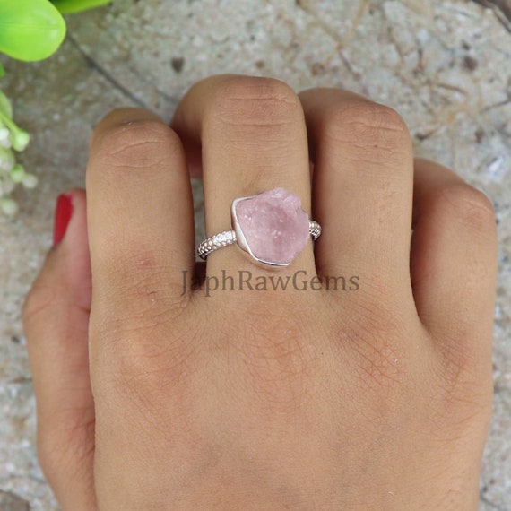 Bague En Argent 925 Avec Quartz Rose Et Améthyste - Taille 61,5 - Style Marquise Fleur - Occasion