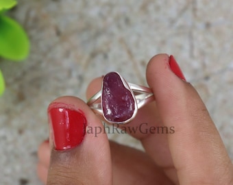 Raw Ruby Ring: 925 Sterling Silver, Uncut Gemstone