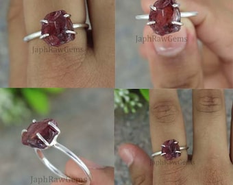 Raw Garnet Ring, Sterling Silver Ring, Uncut Gemstone Ring, Crystal Raw Stone Ring, Healing Crystal Ring, Red Garnet Ring, Gift for her