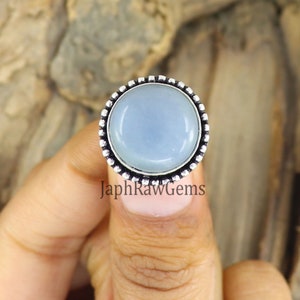 Natural Angelite Ring, 925 Sterling Silver Ring, Boho Statement Ring, Bohemian Ring, Women's Ring, Hademade Ring, Girls Ring, Gift for Her
