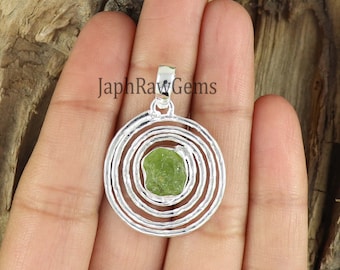 Roher Peridot Anhänger: Handgemachter 925 Sterling Silber August Geburtsstein
