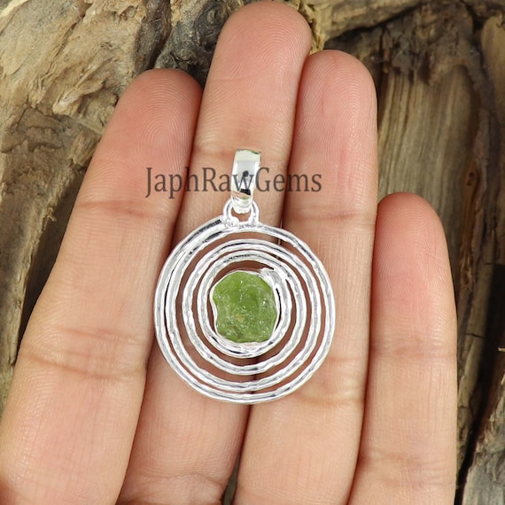 Raw Peridot Pendant: Handmade 925 Sterling Silver August 