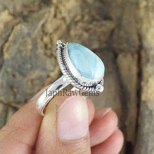 Natural Larimar Ring, Sterling Silver Ring, Blue Gemstone Ring, Designer Women Ring , Ocean Silver Larimar Ring, Christmas gifts