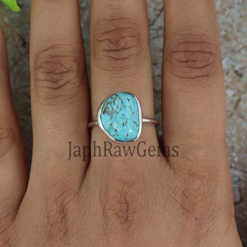 Turquoise Ring, 925 Sterling Silver Ring, Raw Turquoise Ring, Raw Crystal Ring, Chunky Turquoise Ring, Turquoise Ring, Gift for Her Jewelry image 5