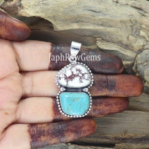 Wild Horse Turquoise Sterling Silver Pendant, Two Stone Design