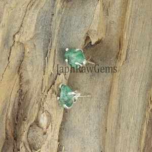 Raw Emerald Stud, 925 Silver Stud, Emerald Earring, Raw Crystal Earring, Ear Pin Stud, Gemstone Earring, Emerald Jewelry image 4