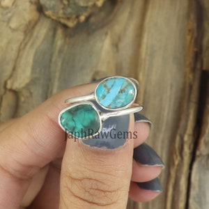 Raw Turquoise Ring, Copper Turquoise Ring 925 Sterling Silver Ring, Adjustable Ring, Turquoise Ring , Healing Crystal Ring, Gift for Her