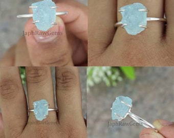 Raw Aquamarine Ring, Uncut Raw Gemstone Ring, 925 Sterling Silver Ring, Aquamarine Ring Jewelry, Healing Crystal Raw Stone Ring, Women Ring