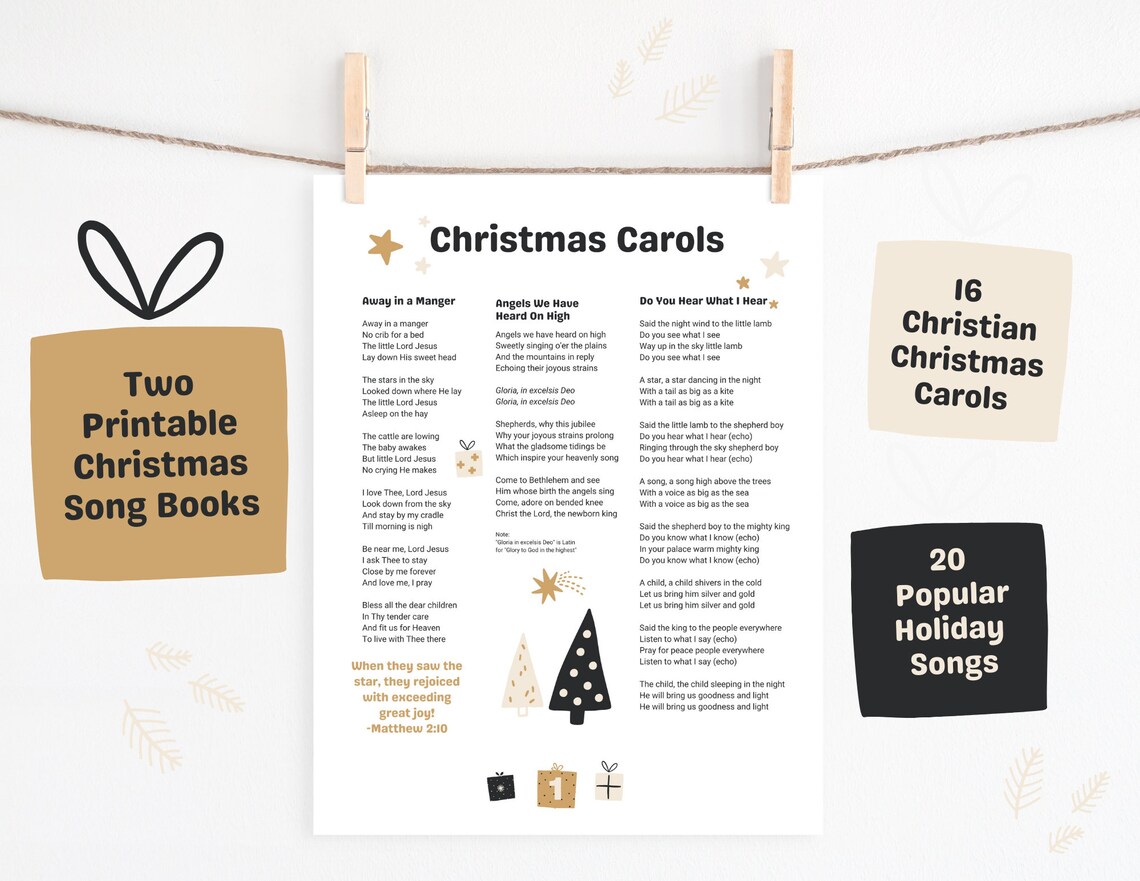 DIGITAL PRINTABLE Christmas Song Lyric Sheets Set of 8, Christmas ...