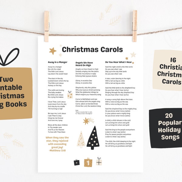 DIGITAL PRINTABLE Christmas Song Lyric Sheets Set of 8, Christmas Singalong, Christmas Carols, Christmas Caroling Book Music Lyric Sheets