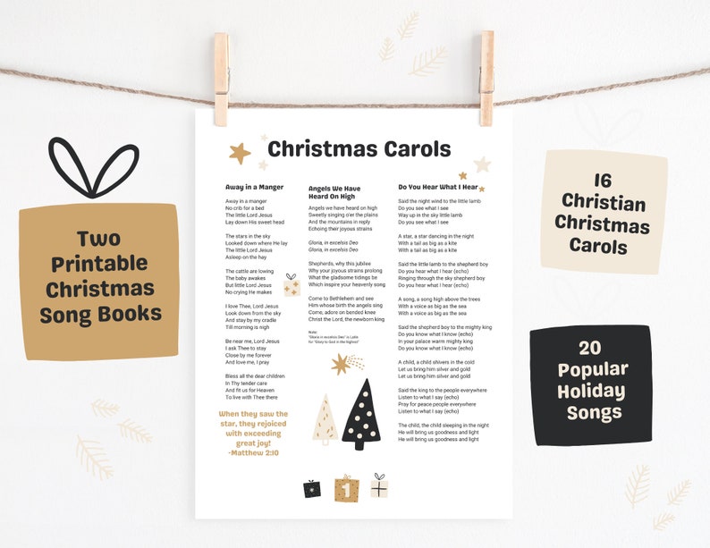 DIGITAL PRINTABLE Christmas Song Lyric Sheets Set of 8, Christmas ...