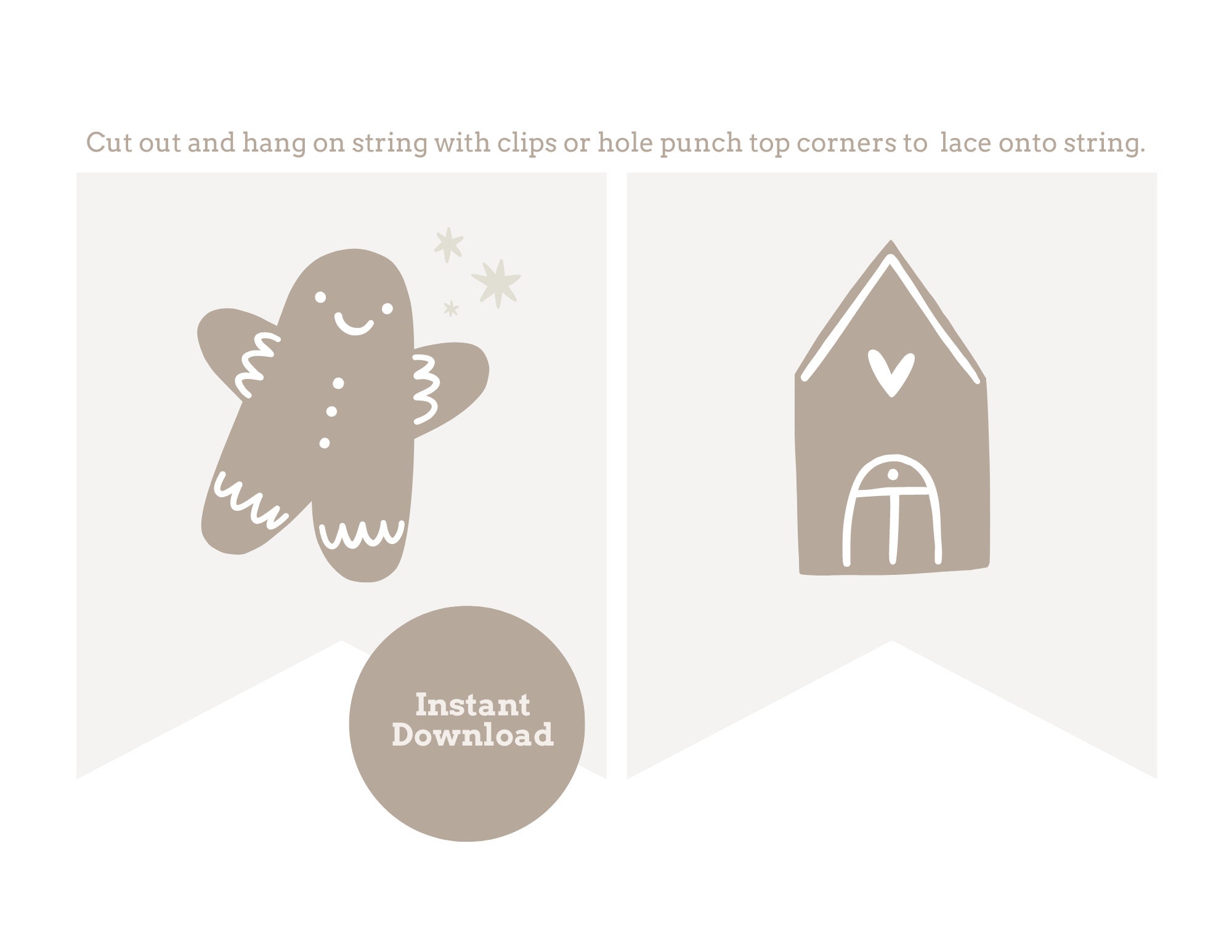 DIGITAL PRINTABLE Gingerbread Garland Gingerbread Banner Bunting Decor for Christmas Mantle or