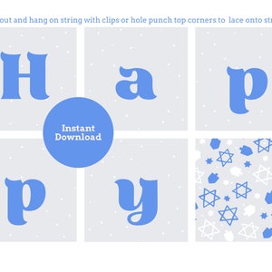 DIGITAL PRINTABLE Happy Hanukkah Banner Garland Bunting Blue and White ...