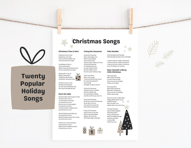 DIGITAL PRINTABLE Christmas Song Lyric Sheets Set of 8, Christmas ...