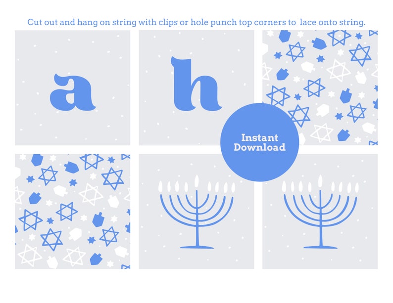 DIGITAL PRINTABLE Happy Hanukkah Banner Garland Bunting Blue - Etsy