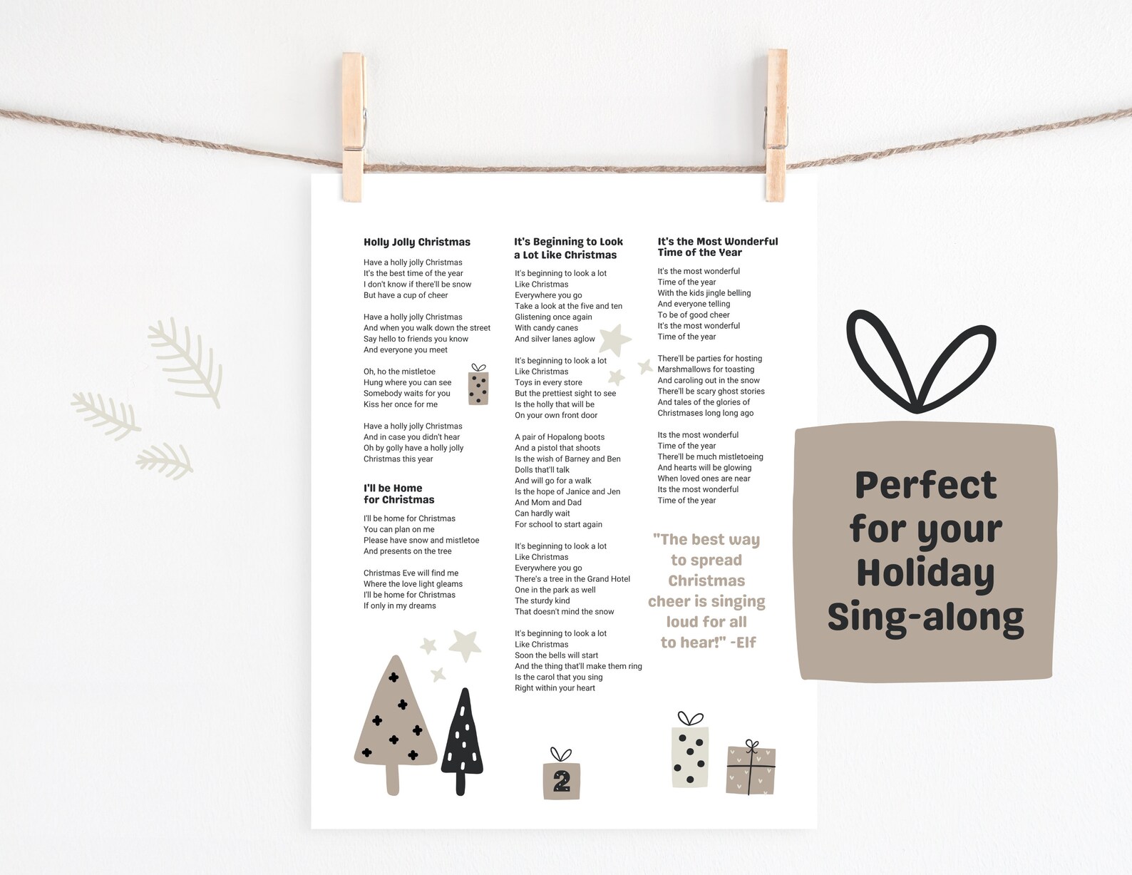 DIGITAL PRINTABLE Christmas Song Lyric Sheets Set of 4, Christmas ...