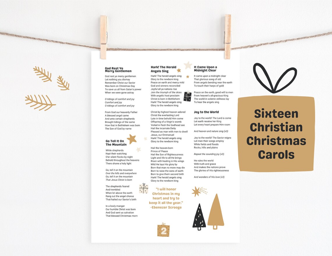 DIGITAL PRINTABLE Christmas Song Lyric Sheets Set of 8, Christmas ...