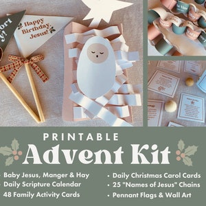 Adventskalender für Kinder, druckbarer Adventskalender für Kinder, druckbare Adventsschriftkarten, druckbare Adventskalendernamen von Jesus