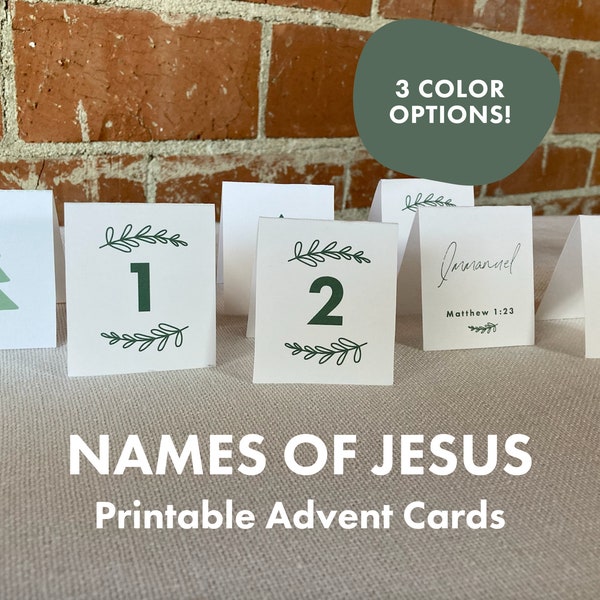 25 Names of Jesus Advent Cards, Names of Jesus Christmas Ornaments, Advent Calendar for Adults, Printable Christian Advent Calendar,