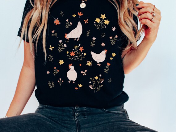 Cute Chickens and Flowers Cottagecore Sweatshirt, Nature Farmcore Soft Aesthetic, Cottagecore Clothing Plus Size Indie Sweater