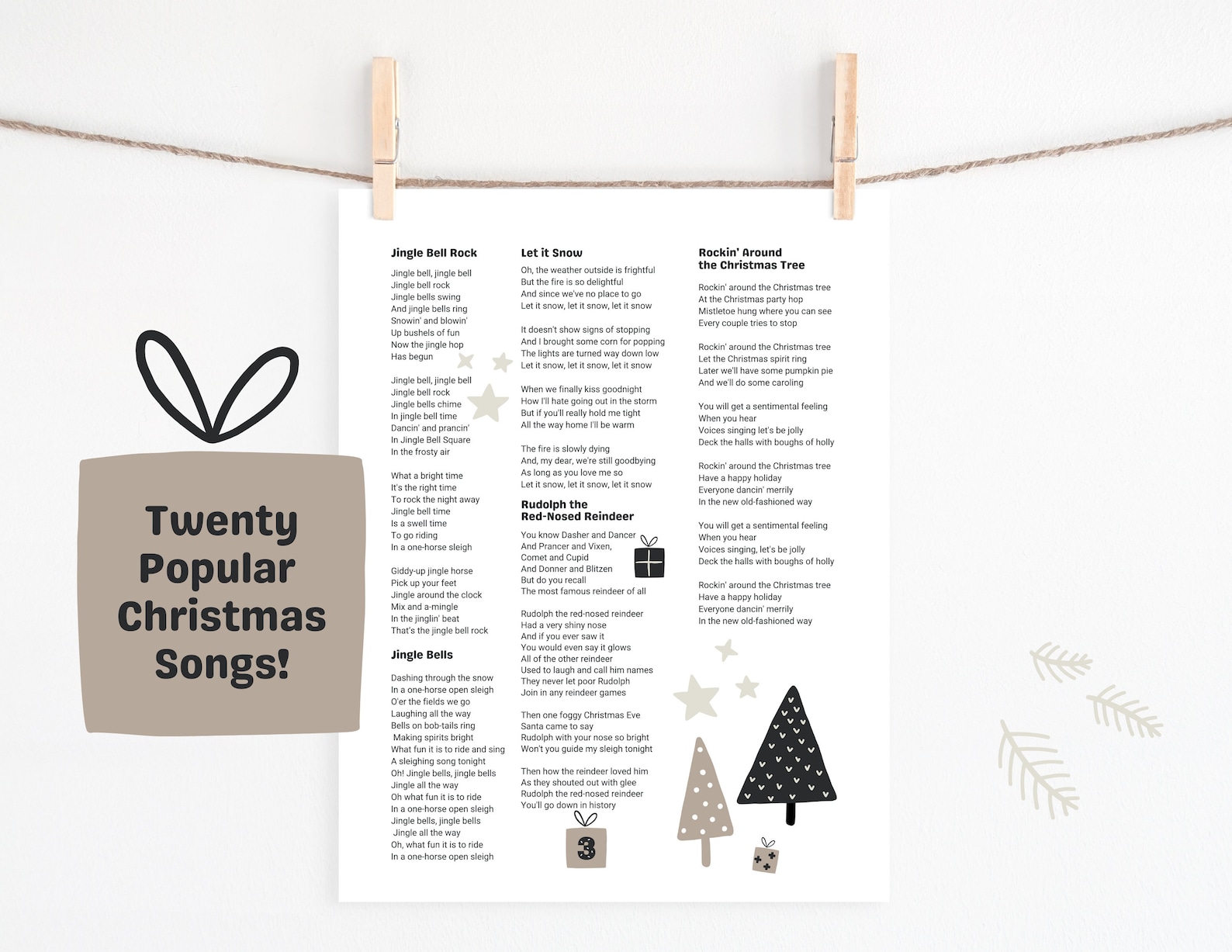 DIGITAL PRINTABLE Christmas Song Lyric Sheets Set of 4, Christmas ...