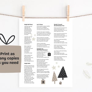 DIGITAL PRINTABLE Christmas Song Lyric Sheets Set of 8, Christmas ...