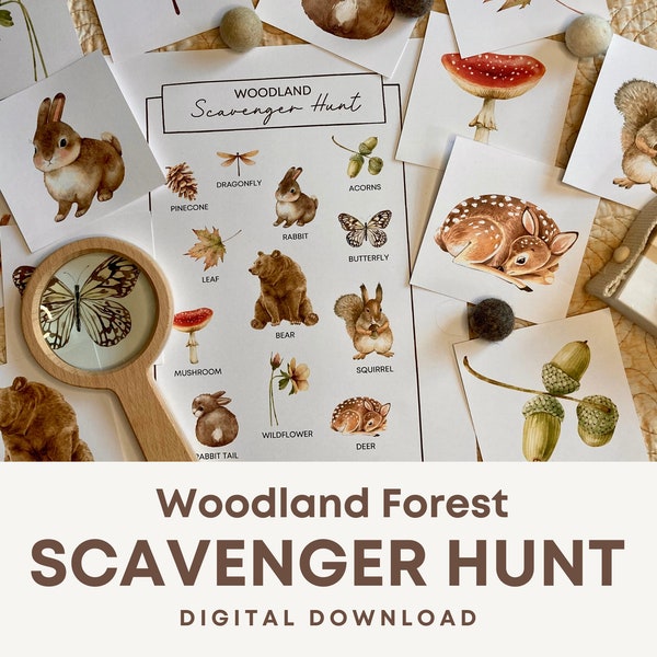 Printable Woodland Forest Animal Scavenger Hunt for Toddler and Preschool, Hide and Seek Nature Scavenger Hunt, Digital Montessori Activity