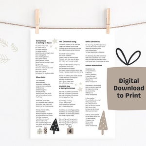 DIGITAL PRINTABLE Christmas Song Lyric Sheets Set of 8, Christmas ...