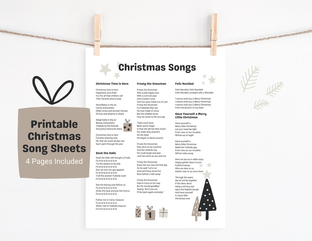 christmas song lyric sheets: singalong caroling (digital printable