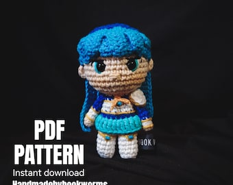 crochet doll amigurumi pattern, Water princess , pdf pattern