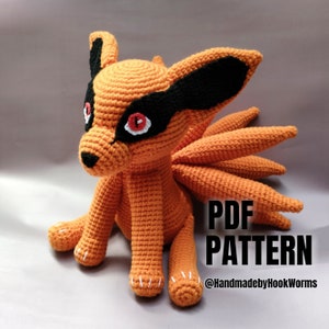 crochet doll Amigurumi pattern, kyuuubi fox, pdf pattern