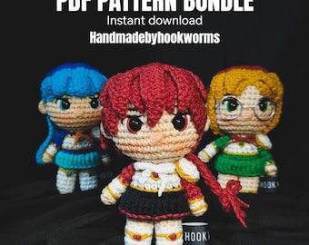 crochet doll amigurumi pattern, school girl knights, pdf pattern