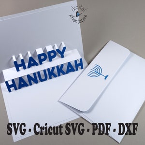 SVG Happy Hannukah Pop Up Card avec enveloppes Fichier de téléchargement instantané