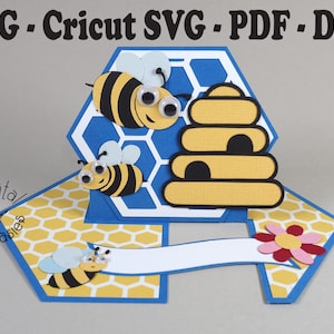 Bienenstock und Bienen Impossible Hexagon SVG Card Cutting Instant Download File